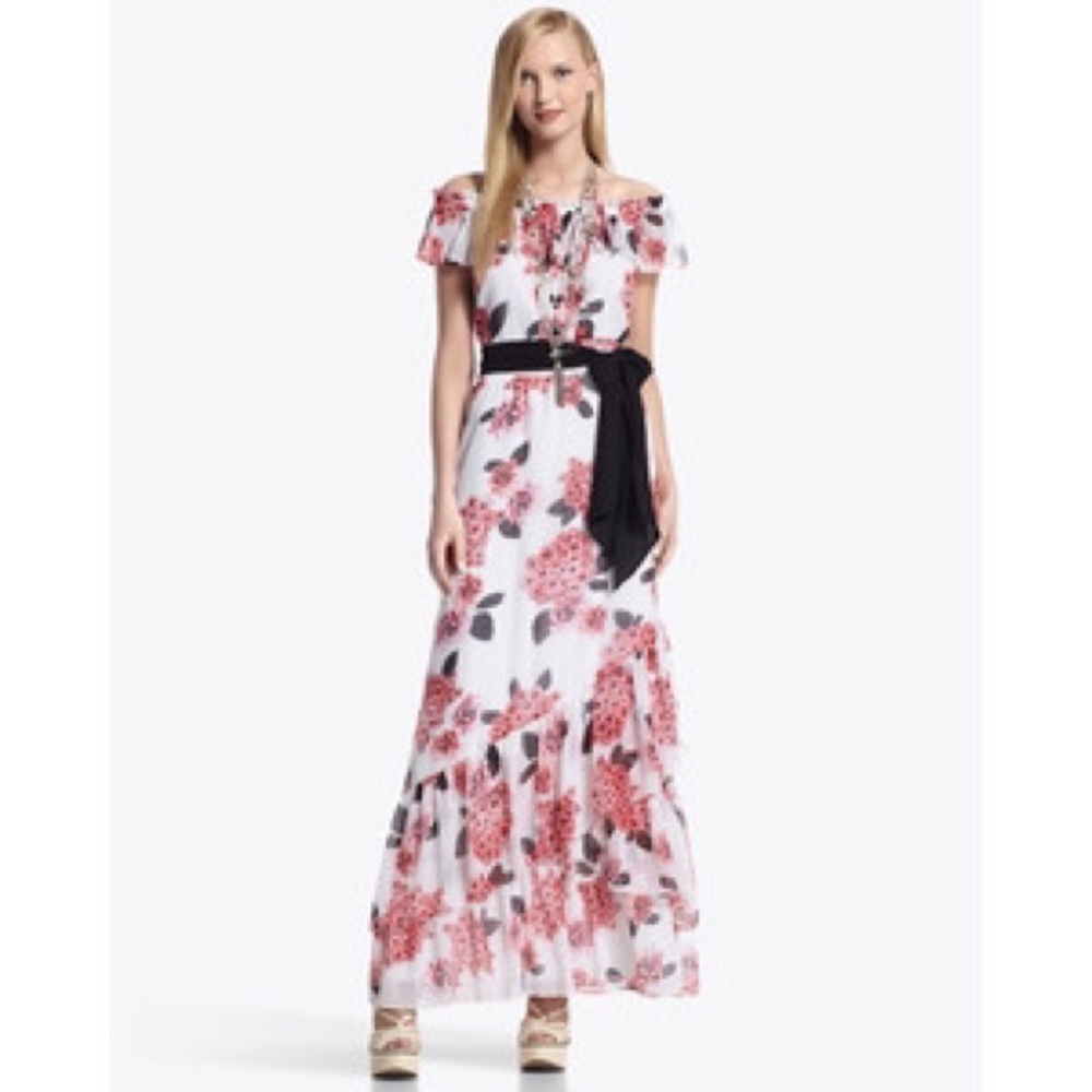 White House Black Market Floral Maxi Dress - White and Red